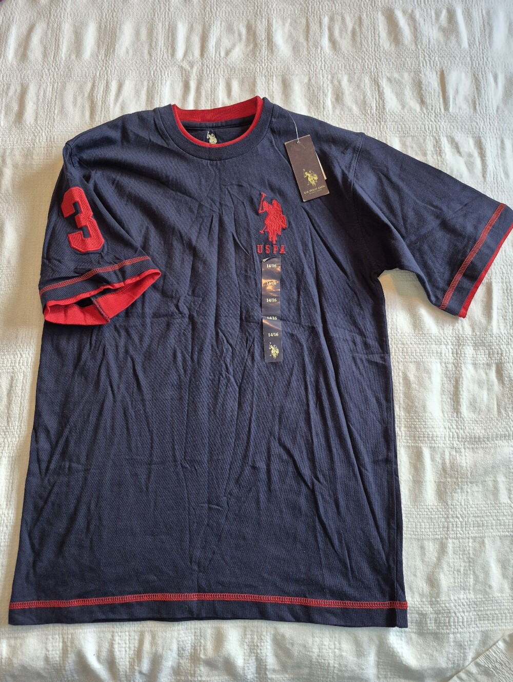 US Polo Assn boys 14/16 navy & red short sleeve shirt NEW